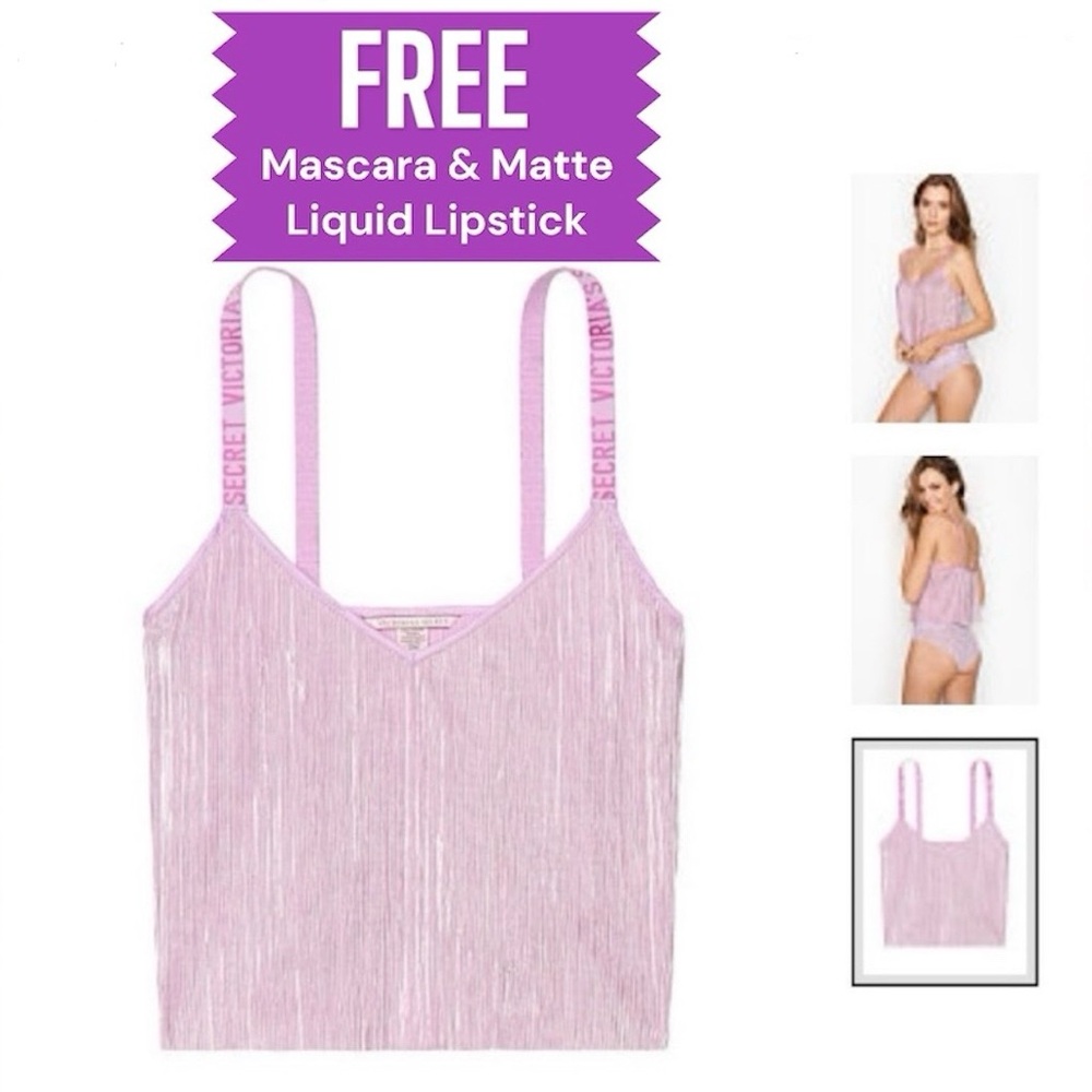 ✨💜 BNWT VS Top + FREE GIFT W PURCHASE Shine Pleat Crop Cami Size L 💜✨